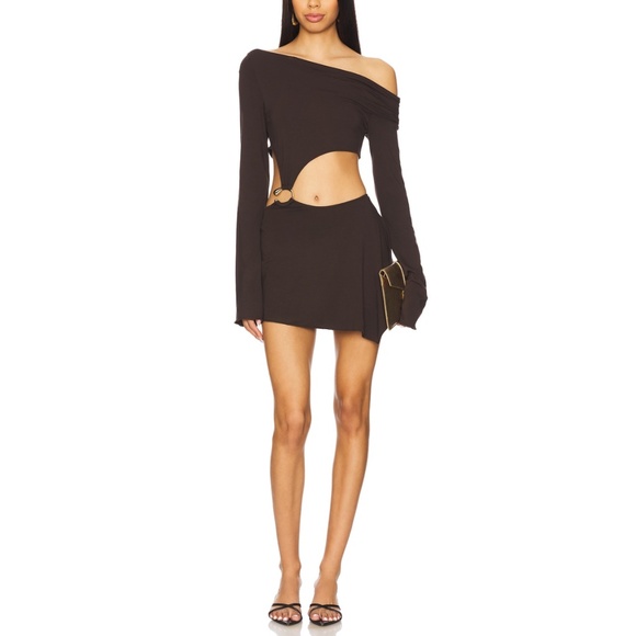 Jaded London Trim Asymmetrical Mini Dress (Brown) Size 4 - Picture 1 of 4